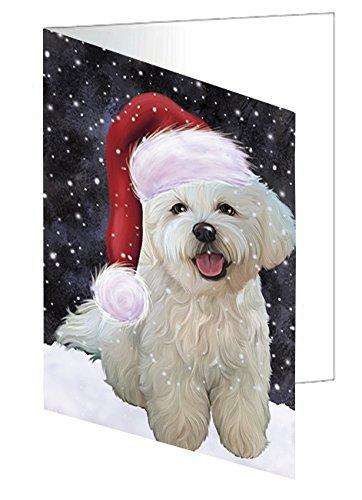 Let it Snow Christmas Holiday Bichon Frise Dog Wearing Santa Hat Handmade Artwork Assorted Pets Greeting Cards and Note Cards with Envelopes for All Occasions and Holiday Seasons