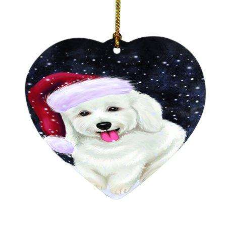 Let it Snow Christmas Holiday Bichon Frise Dog Wearing Santa Hat Heart Ornament D314