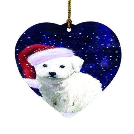 Let it Snow Christmas Holiday Bichon Frise Dog Wearing Santa Hat Heart Ornament D315