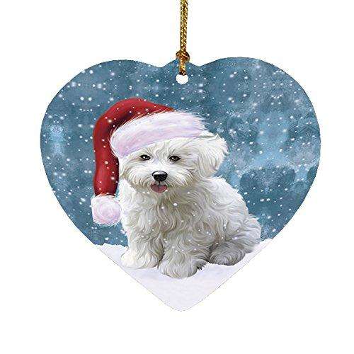 Let it Snow Christmas Holiday Bichon Frise Dog Wearing Santa Hat Heart Ornament