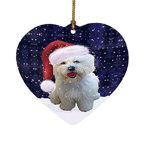 Let it Snow Christmas Holiday Bichon Frise Dog Wearing Santa Hat Heart Ornament