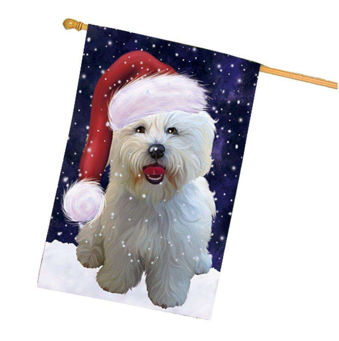 Let it Snow Christmas Holiday Bichon Frise Dog Wearing Santa Hat House Flag