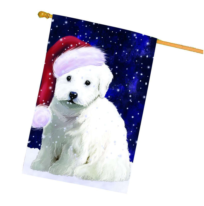 Let it Snow Christmas Holiday Bichon Frise Dog Wearing Santa Hat House Flag