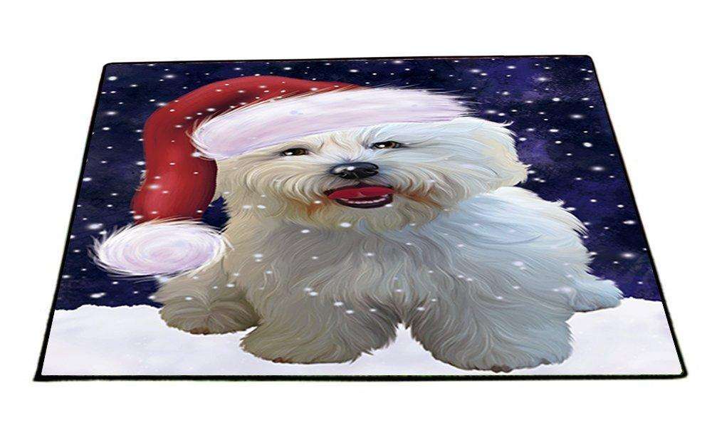 Let it Snow Christmas Holiday Bichon Frise Dog Wearing Santa Hat Indoor/Outdoor Floormat