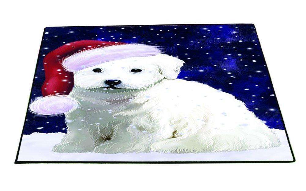 Let it Snow Christmas Holiday Bichon Frise Dog Wearing Santa Hat Indoor/Outdoor Floormat