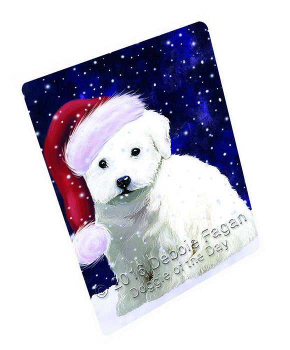 Let It Snow Christmas Holiday Bichon Frise Dog Wearing Santa Hat Magnet Mini (3.5" x 2")