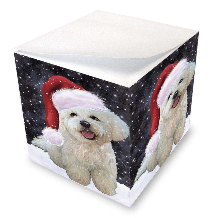 Let it Snow Christmas Holiday Bichon Frise Dog Wearing Santa Hat Note Cube D263