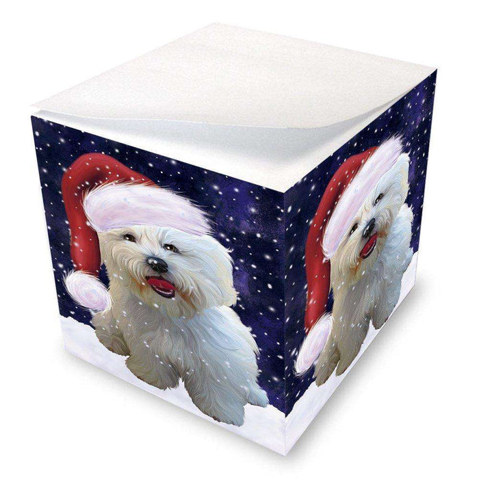 Let it Snow Christmas Holiday Bichon Frise Dog Wearing Santa Hat Note Cube D264