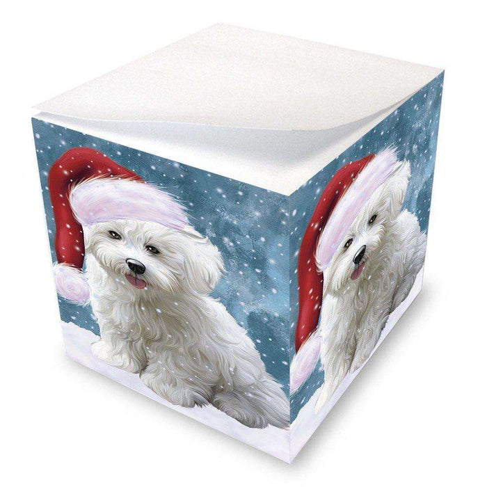 Let it Snow Christmas Holiday Bichon Frise Dog Wearing Santa Hat Note Cube D265