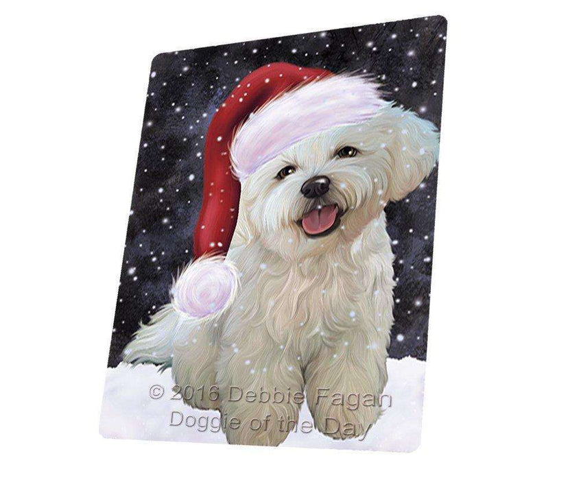 Let it Snow Christmas Holiday Bichon Frise Dog Wearing Santa Hat Tempered Cutting Board