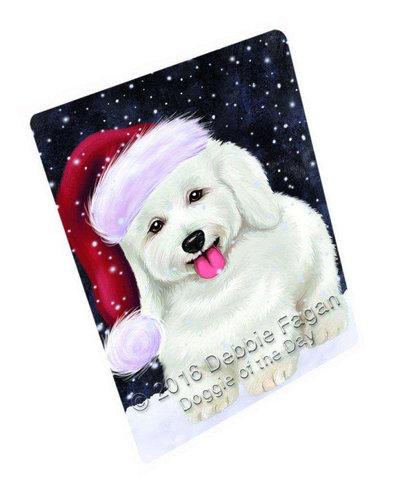 Let it Snow Christmas Holiday Bichon Frise Dog Wearing Santa Hat Tempered Cutting Board