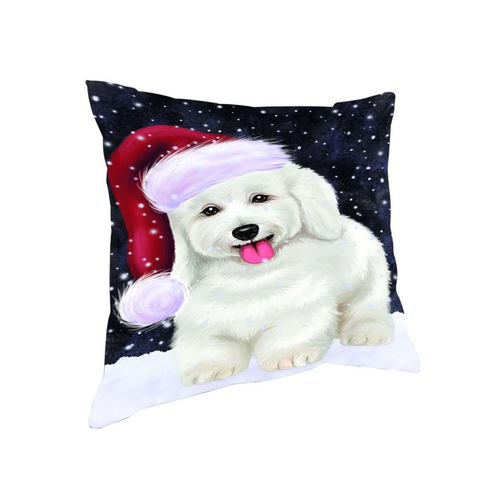 Let it Snow Christmas Holiday Bichon Frise Dog Wearing Santa Hat Throw Pillow