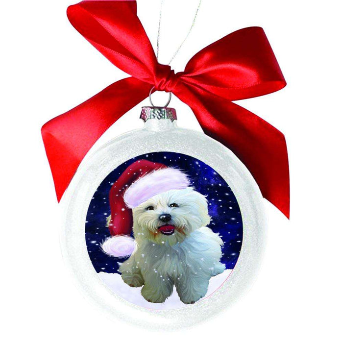 Let it Snow Christmas Holiday Bichon Frise Dog White Round Ball Christmas Ornament WBSOR48453
