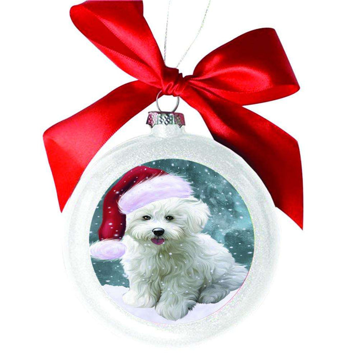Let it Snow Christmas Holiday Bichon Frise Dog White Round Ball Christmas Ornament WBSOR48454