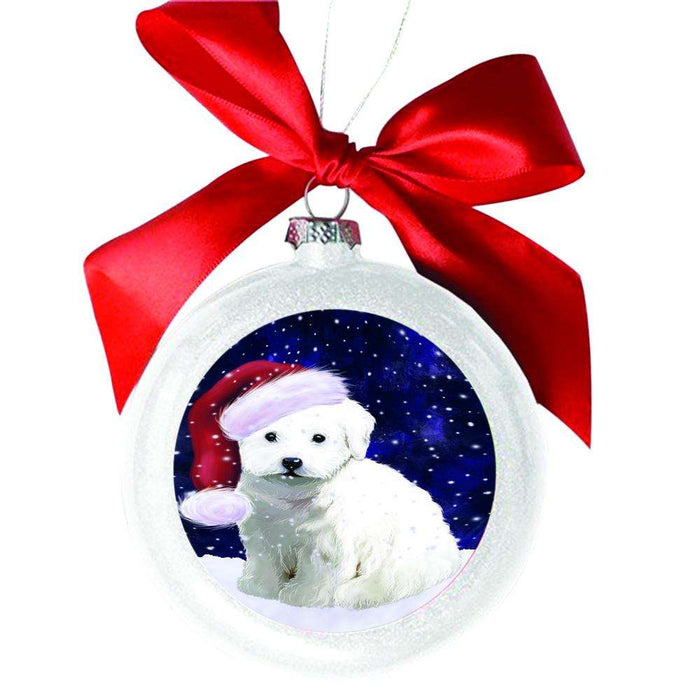 Let it Snow Christmas Holiday Bichon Frise Dog White Round Ball Christmas Ornament WBSOR48455
