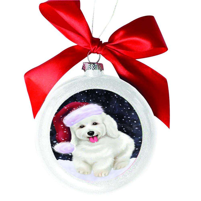 Let it Snow Christmas Holiday Bichon Frise Dog White Round Ball Christmas Ornament WBSOR48456