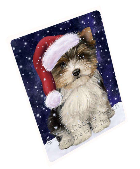Let it Snow Christmas Holiday Biewer Terrier Dog Wearing Santa Hat Blanket BLNKT105861