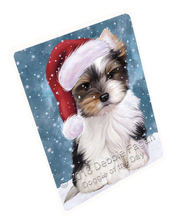 Let it Snow Christmas Holiday Biewer Terrier Dog Wearing Santa Hat Blanket BLNKT105870
