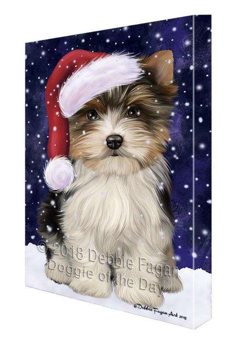 Let it Snow Christmas Holiday Biewer Terrier Dog Wearing Santa Hat Canvas Print Wall Art Décor CVS106370