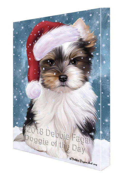 Let it Snow Christmas Holiday Biewer Terrier Dog Wearing Santa Hat Canvas Print Wall Art Décor CVS106379