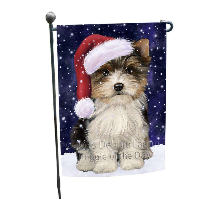 Let it Snow Christmas Holiday Biewer Terrier Dog Wearing Santa Hat Garden Flag GFLG54342