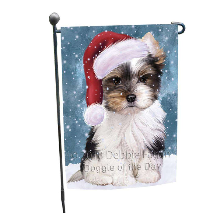 Let it Snow Christmas Holiday Biewer Terrier Dog Wearing Santa Hat Garden Flag GFLG54343