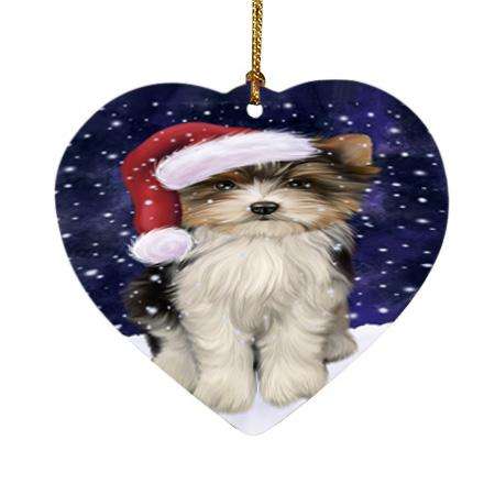 Let it Snow Christmas Holiday Biewer Terrier Dog Wearing Santa Hat Heart Christmas Ornament HPOR54280
