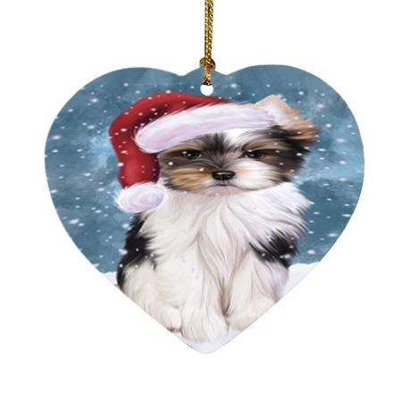 Let it Snow Christmas Holiday Biewer Terrier Dog Wearing Santa Hat Heart Christmas Ornament HPOR54281