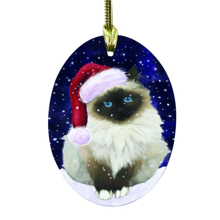 Let it Snow Christmas Holiday Birman Cat Oval Glass Christmas Ornament OGOR48458