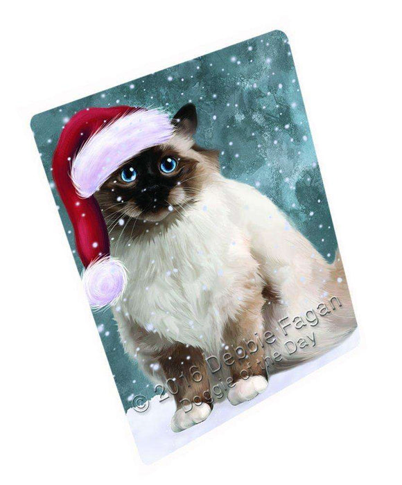 Let it Snow Christmas Holiday Birman Cat Wearing Santa Hat Art Portrait Print Woven Throw Sherpa Plush Fleece Blanket