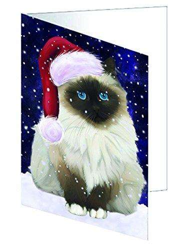 Let it Snow Christmas Holiday Birman Cat Wearing Santa Hat Handmade Artwork Assorted Pets Greeting Cards and Note Cards with Envelopes for All Occasions and Holiday Seasons
