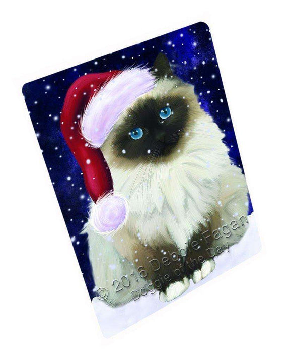 Let it Snow Christmas Holiday Birman Cat Wearing Santa Hat Tempered Cutting Board