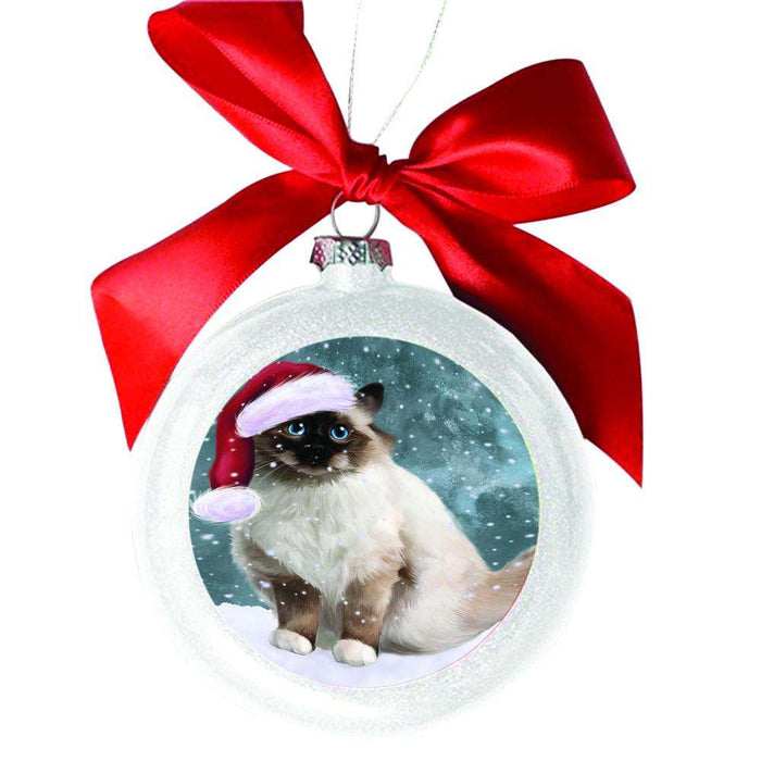 Let it Snow Christmas Holiday Birman Cat White Round Ball Christmas Ornament WBSOR48457