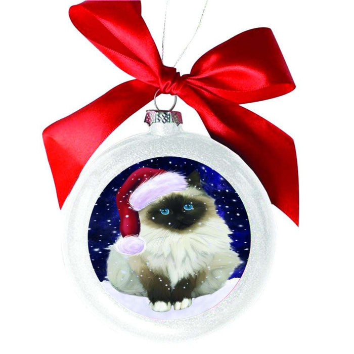 Let it Snow Christmas Holiday Birman Cat White Round Ball Christmas Ornament WBSOR48458