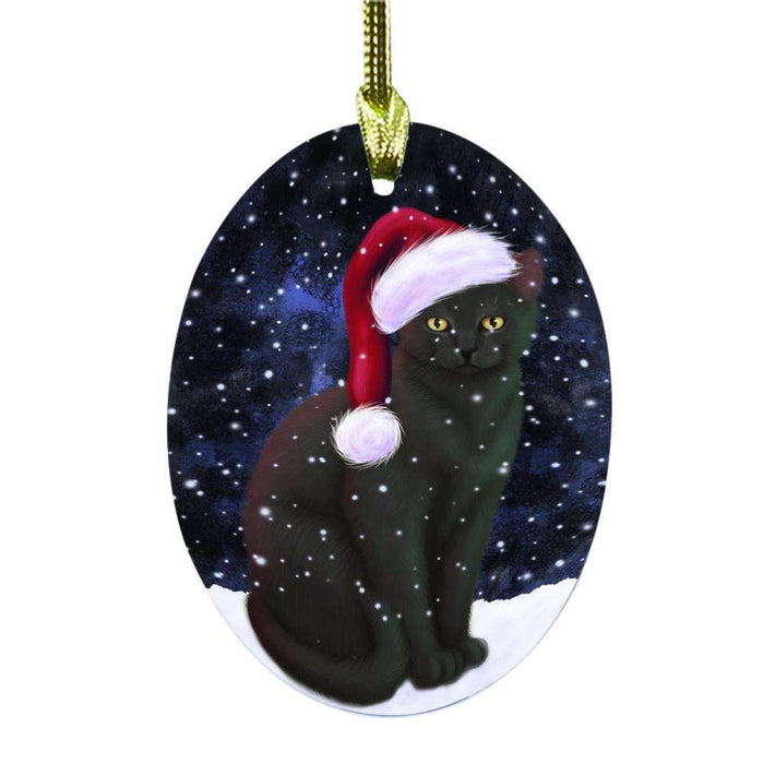 Let it Snow Christmas Holiday Black Cat Oval Glass Christmas Ornament OGOR48459