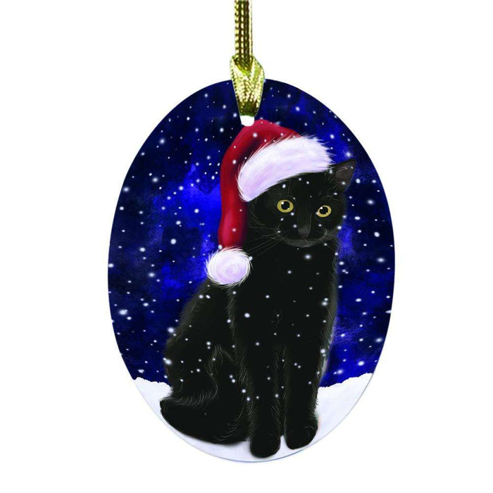 Let it Snow Christmas Holiday Black Cat Oval Glass Christmas Ornament OGOR48460