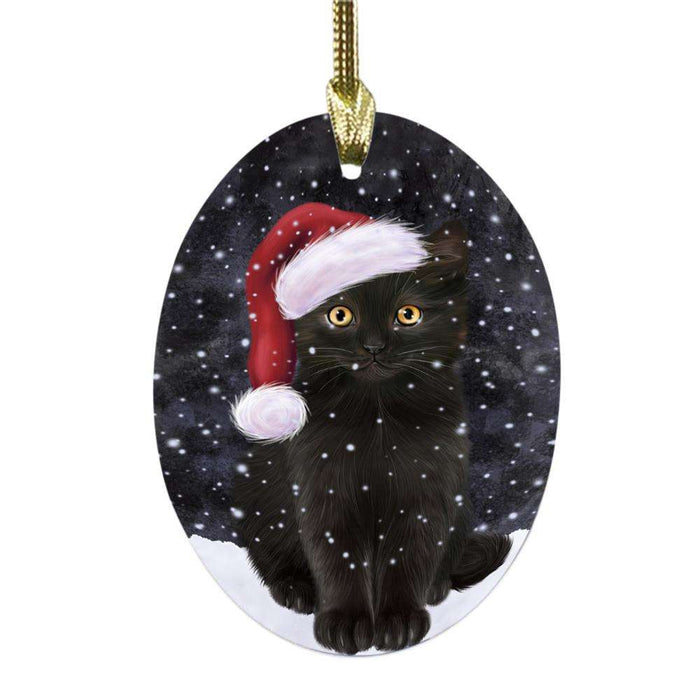 Let it Snow Christmas Holiday Black Cat Oval Glass Christmas Ornament OGOR48923