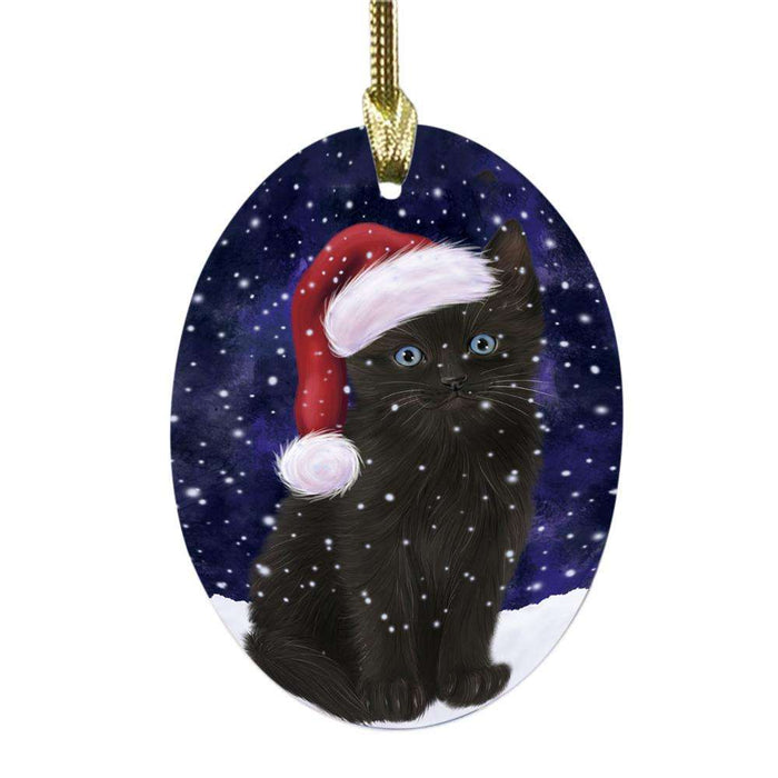 Let it Snow Christmas Holiday Black Cat Oval Glass Christmas Ornament OGOR48924