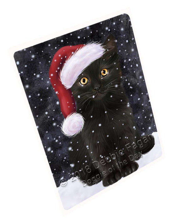 Let it Snow Christmas Holiday Black Cat Wearing Santa Hat Blanket BLNKT105879