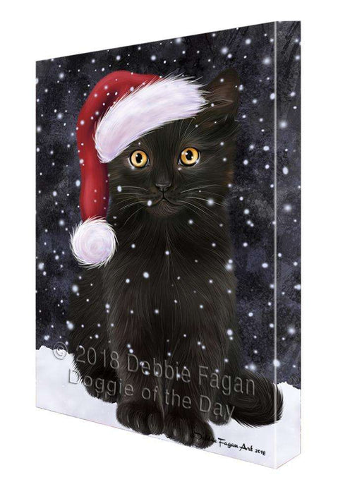 Let it Snow Christmas Holiday Black Cat Wearing Santa Hat Canvas Print Wall Art Décor CVS106388