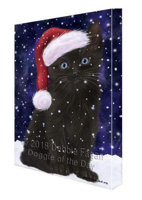 Let it Snow Christmas Holiday Black Cat Wearing Santa Hat Canvas Print Wall Art Décor CVS106397