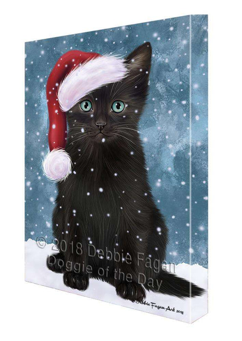 Let it Snow Christmas Holiday Black Cat Wearing Santa Hat Canvas Print Wall Art Décor CVS106406