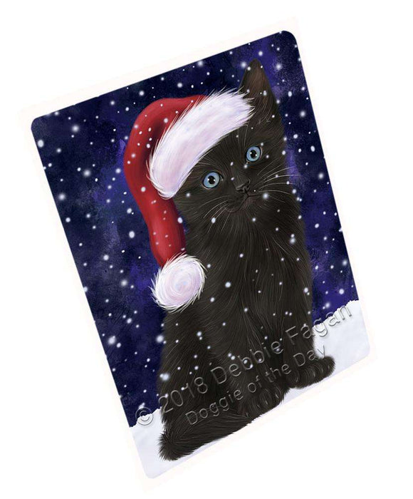 Let it Snow Christmas Holiday Black Cat Wearing Santa Hat Cutting Board C67293