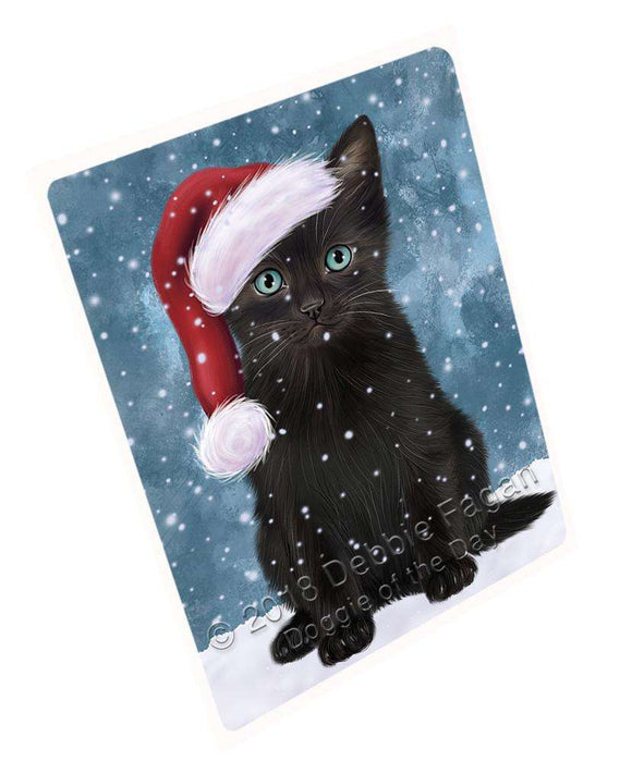 Let it Snow Christmas Holiday Black Cat Wearing Santa Hat Cutting Board C67296