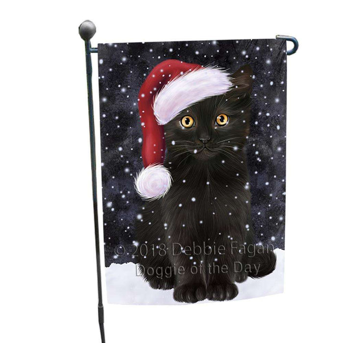 Let it Snow Christmas Holiday Black Cat Wearing Santa Hat Garden Flag GFLG54344