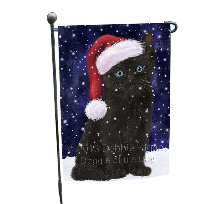 Let it Snow Christmas Holiday Black Cat Wearing Santa Hat Garden Flag GFLG54345