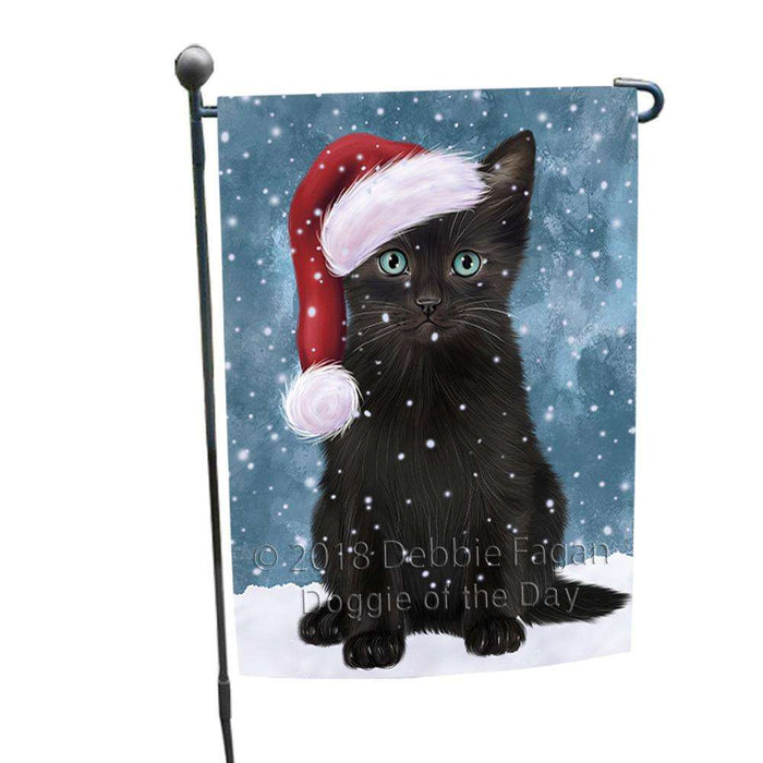 Let it Snow Christmas Holiday Black Cat Wearing Santa Hat Garden Flag GFLG54346
