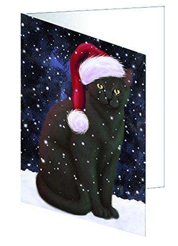 Let it Snow Christmas Holiday Black Cat Wearing Santa Hat Handmade Artwork Assorted Pets Greeting Cards and Note Cards with Envelopes for All Occasions and Holiday Seasons