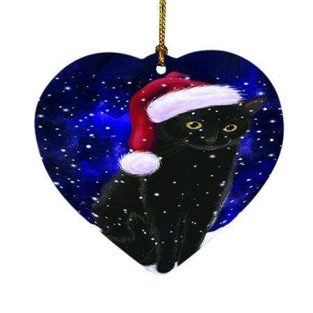 Let it Snow Christmas Holiday Black Cat Wearing Santa Hat Heart Ornament D318