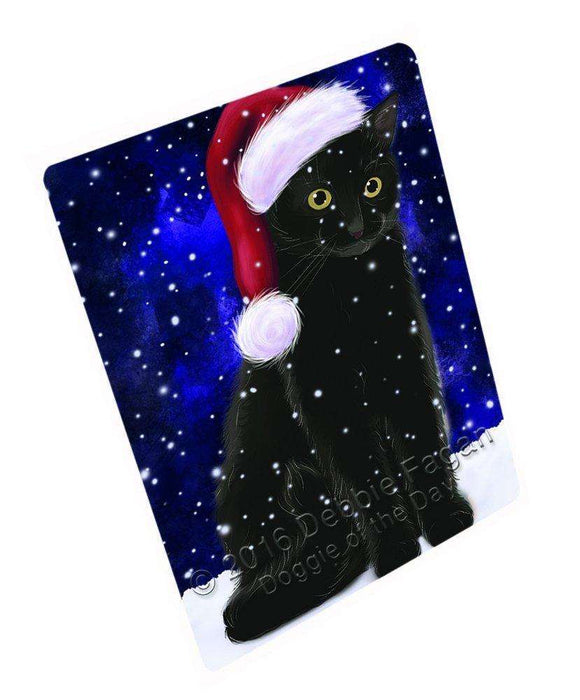 Let It Snow Christmas Holiday Black Cat Wearing Santa Hat Magnet Mini (3.5" x 2")